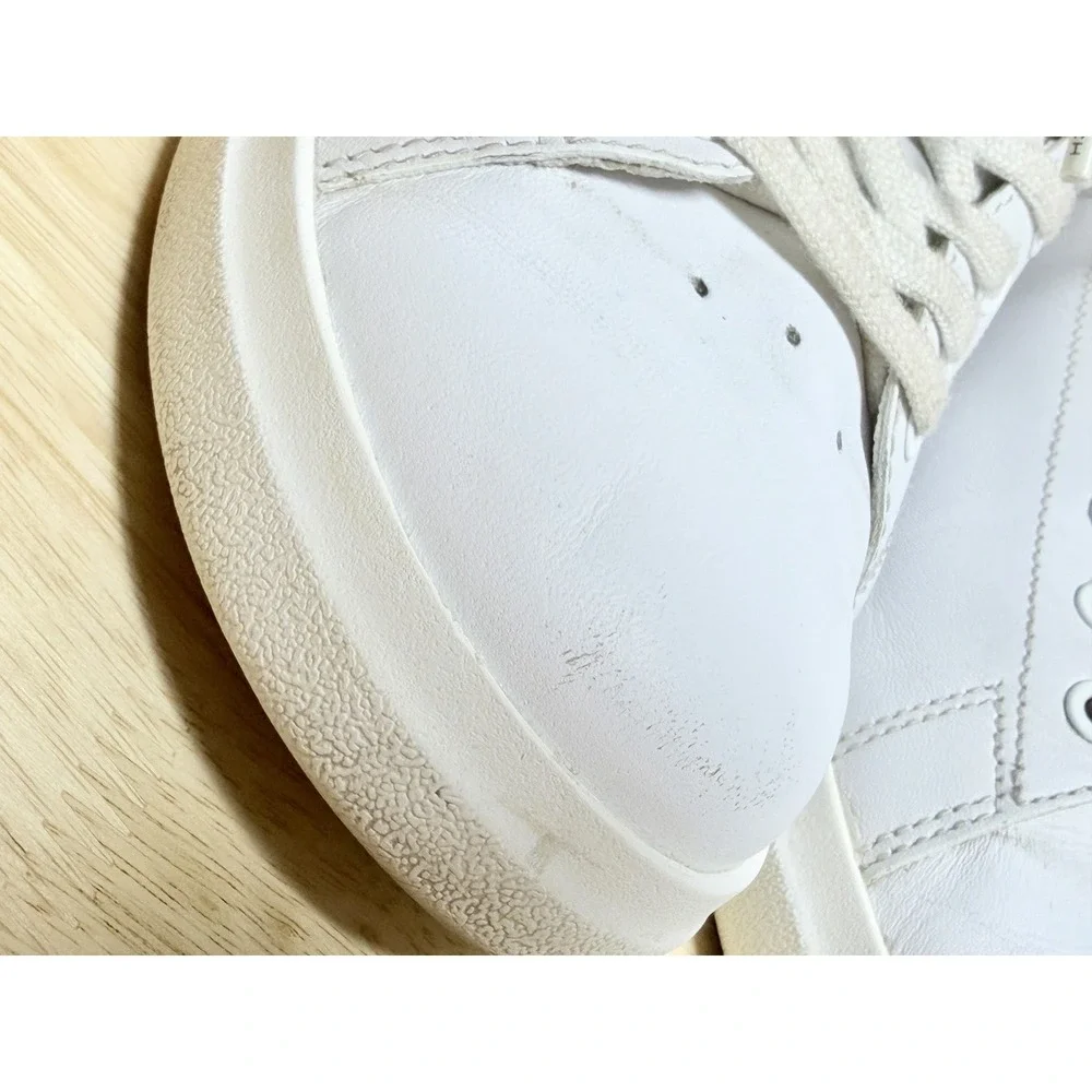 Tory Burch Howell Court Sneakers Womens 8 White Leather Navy Gold Logo 73057
